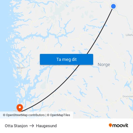 Otta Stasjon to Haugesund map