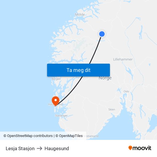 Lesja Stasjon to Haugesund map