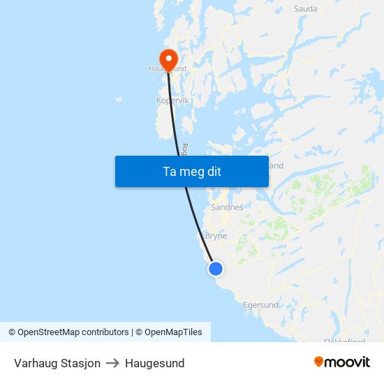 Varhaug Stasjon to Haugesund map