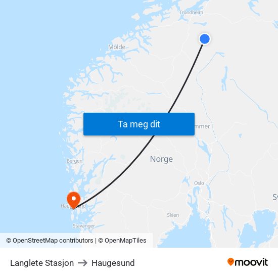 Langlete Stasjon to Haugesund map