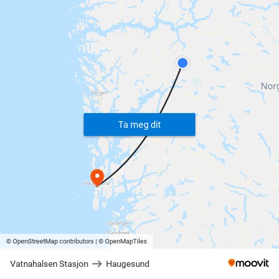 Vatnahalsen Stasjon to Haugesund map