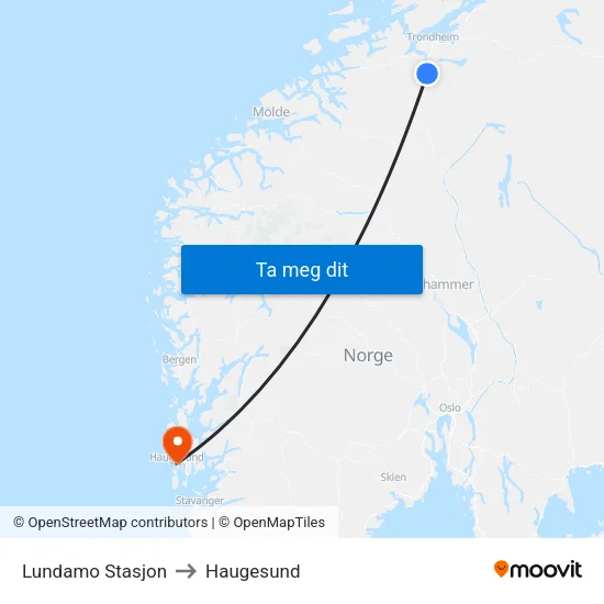 Lundamo Stasjon to Haugesund map