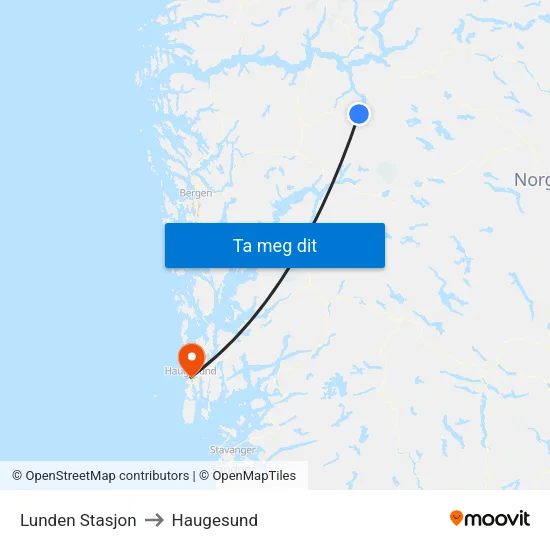 Lunden Stasjon to Haugesund map