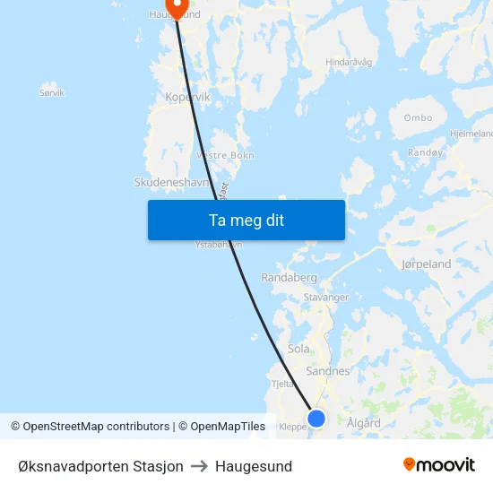 Øksnavadporten Stasjon to Haugesund map