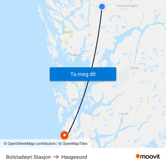 Bolstadøyri Stasjon to Haugesund map