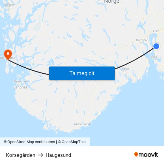 Korsegården to Haugesund map