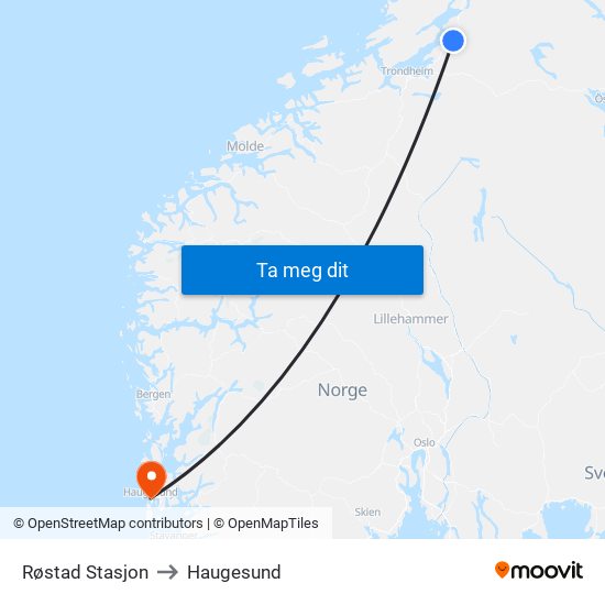 Røstad Stasjon to Haugesund map