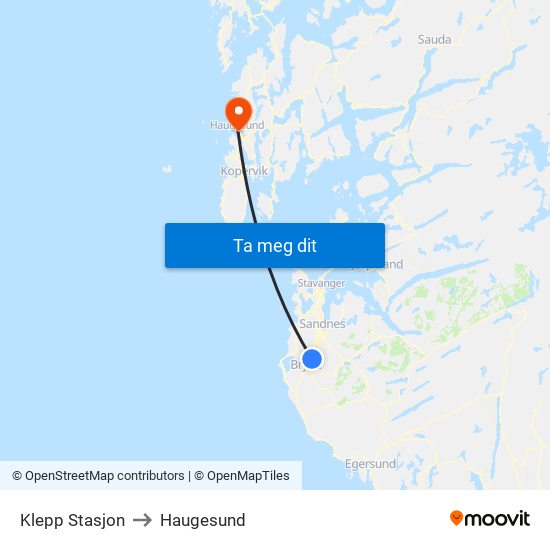 Klepp Stasjon to Haugesund map
