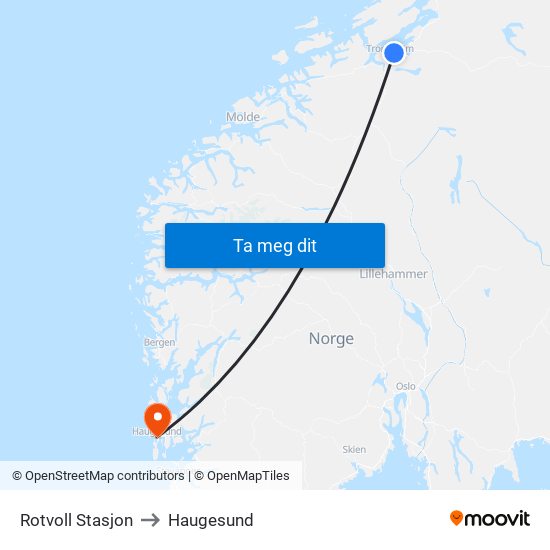 Rotvoll Stasjon to Haugesund map
