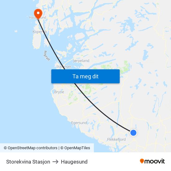 Storekvina Stasjon to Haugesund map
