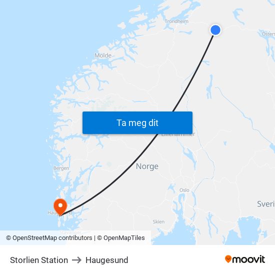 Storlien Station to Haugesund map