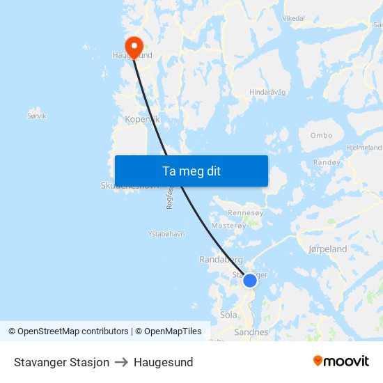 Stavanger Stasjon to Haugesund map
