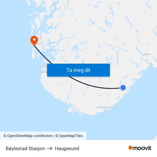 Bøylestad Stasjon to Haugesund map