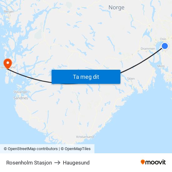 Rosenholm Stasjon to Haugesund map