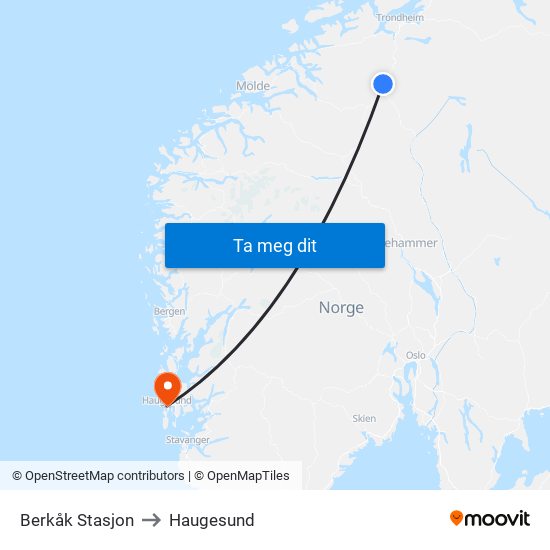 Berkåk Stasjon to Haugesund map