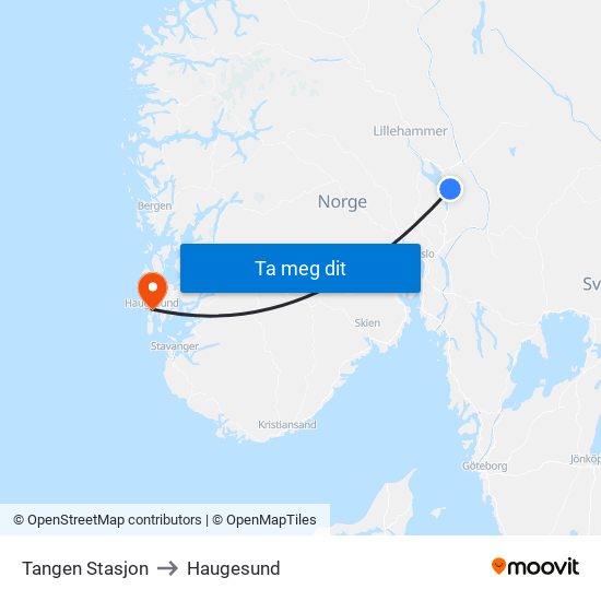 Tangen Stasjon to Haugesund map