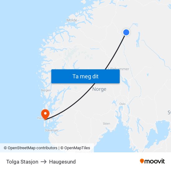 Tolga Stasjon to Haugesund map