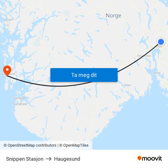 Snippen Stasjon to Haugesund map