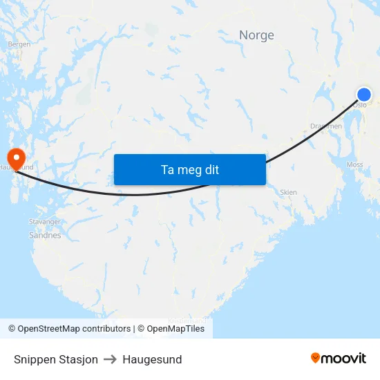 Snippen Stasjon to Haugesund map