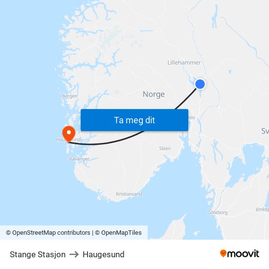 Stange Stasjon to Haugesund map