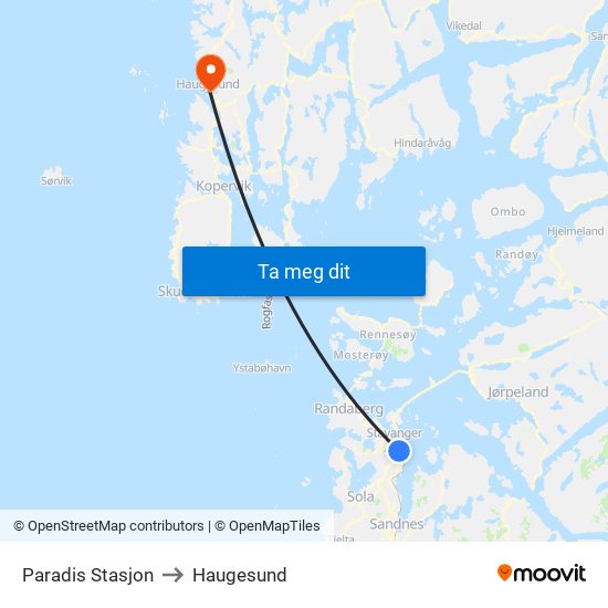 Paradis Stasjon to Haugesund map
