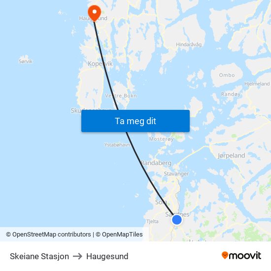 Skeiane Stasjon to Haugesund map