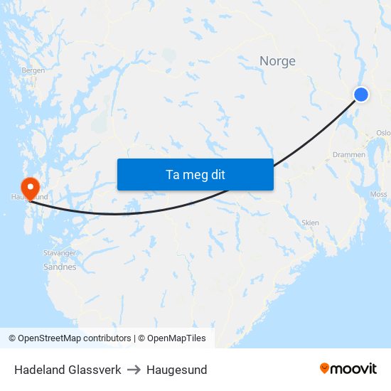 Hadeland Glassverk to Haugesund map