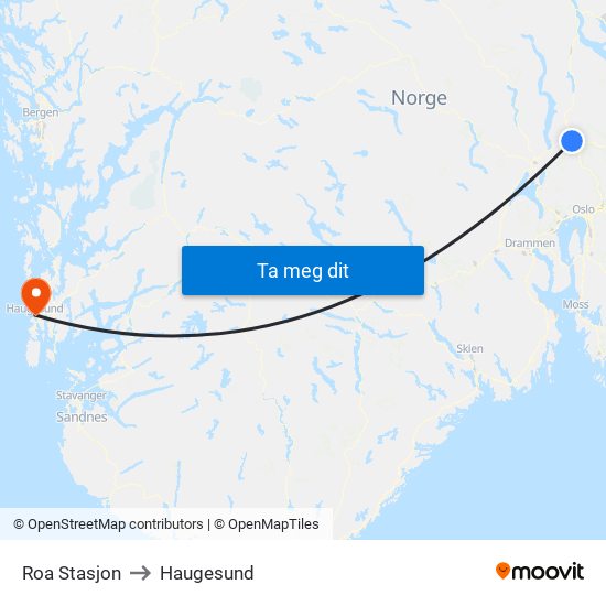 Roa Stasjon to Haugesund map