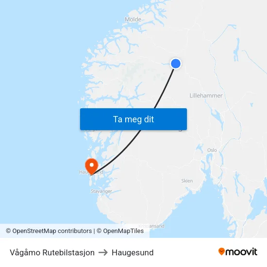 Vågåmo Rutebilstasjon to Haugesund map