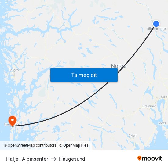 Hafjell Alpinsenter to Haugesund map