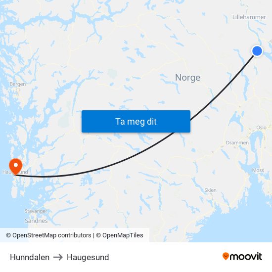Hunndalen to Haugesund map