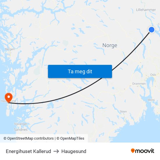 Energihuset Kallerud to Haugesund map