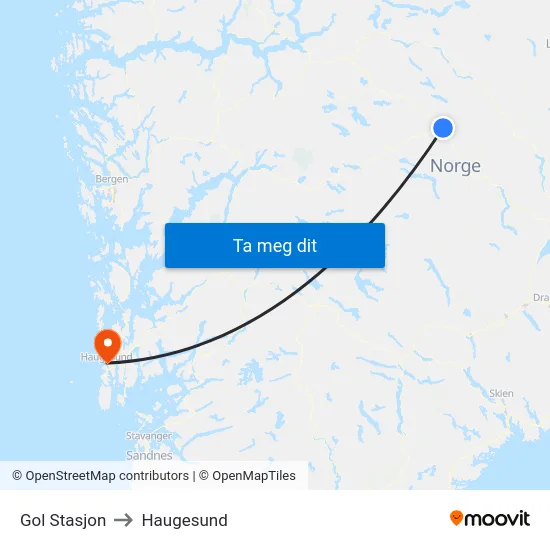 Gol Stasjon to Haugesund map