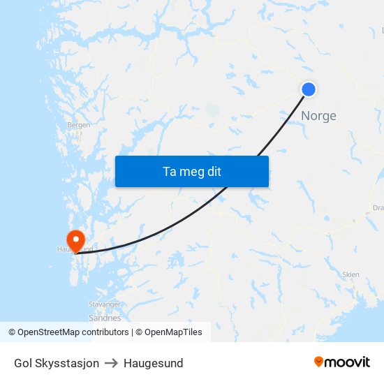 Gol Skysstasjon to Haugesund map