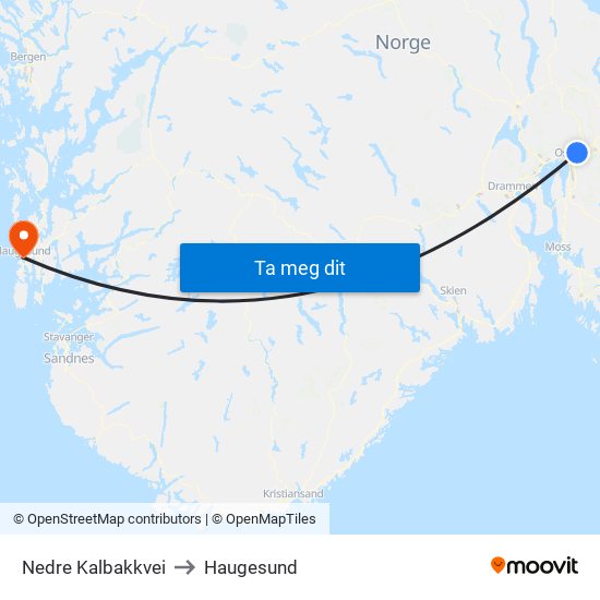 Nedre Kalbakkvei to Haugesund map