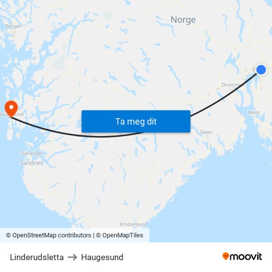 Linderudsletta to Haugesund map