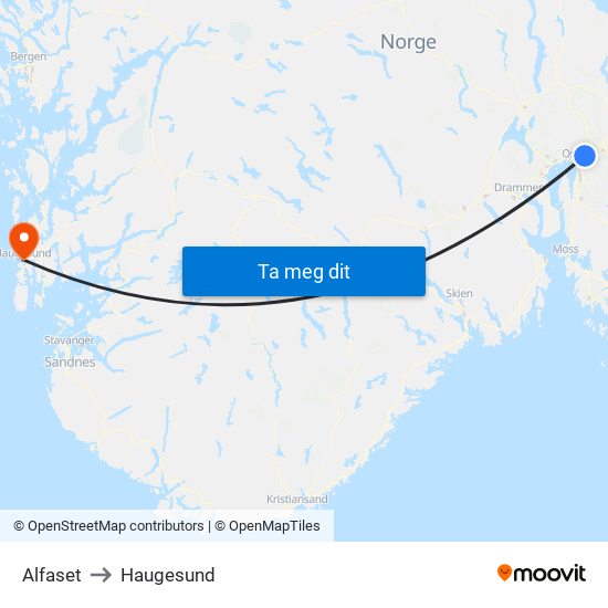 Alfaset to Haugesund map