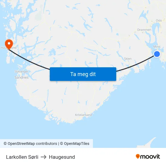 Larkollen Sørli to Haugesund map