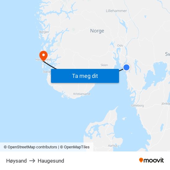 Høysand to Haugesund map