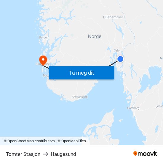 Tomter Stasjon to Haugesund map
