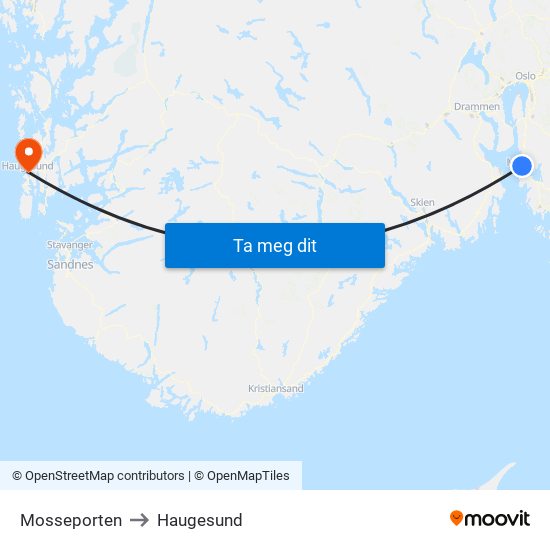 Mosseporten to Haugesund map