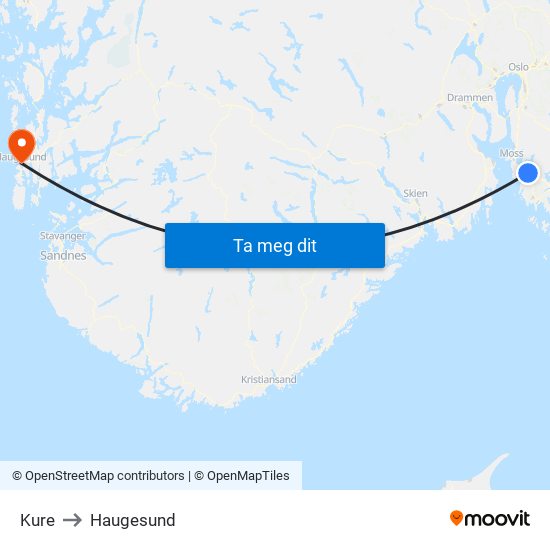 Kure to Haugesund map