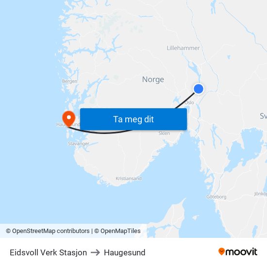 Eidsvoll Verk Stasjon to Haugesund map