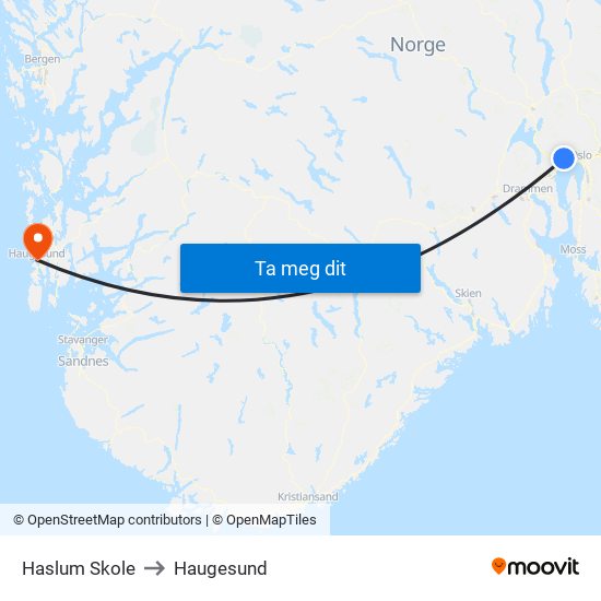 Haslum Skole to Haugesund map