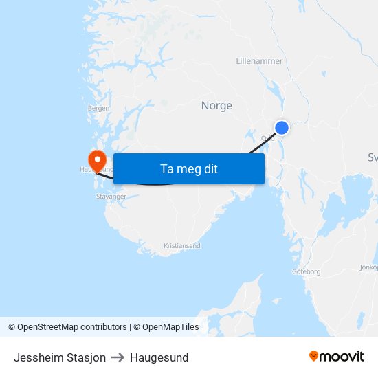 Jessheim Stasjon to Haugesund map