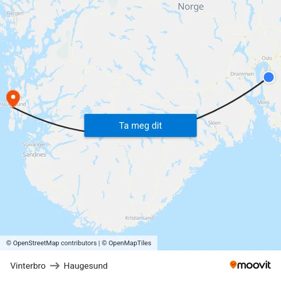 Vinterbro to Haugesund map