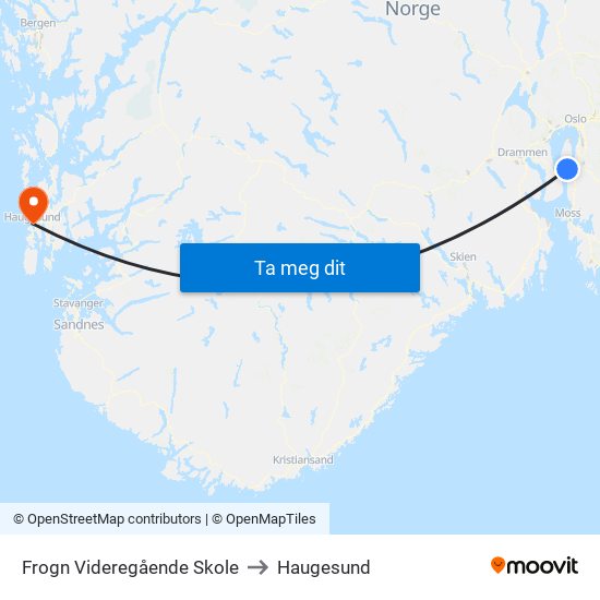 Frogn Videregående Skole to Haugesund map