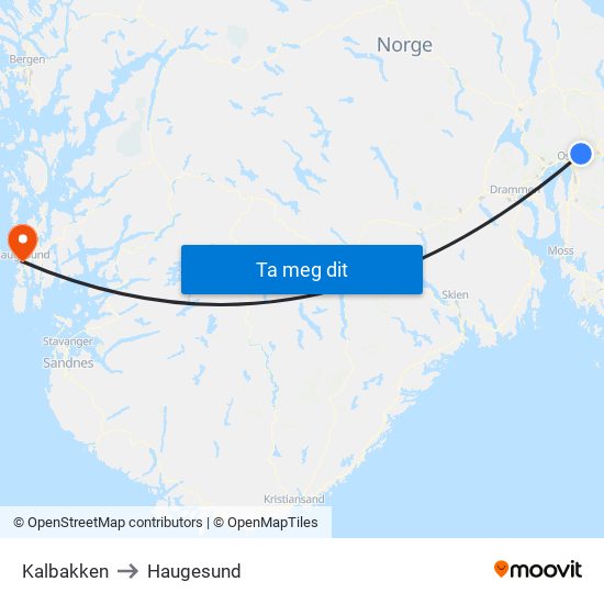 Kalbakken to Haugesund map