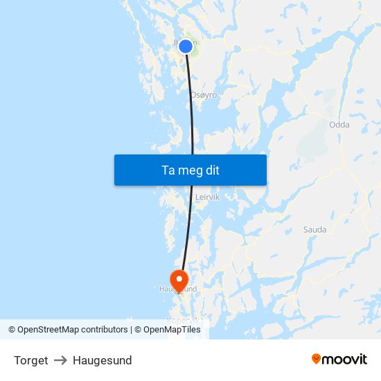 Torget to Haugesund map