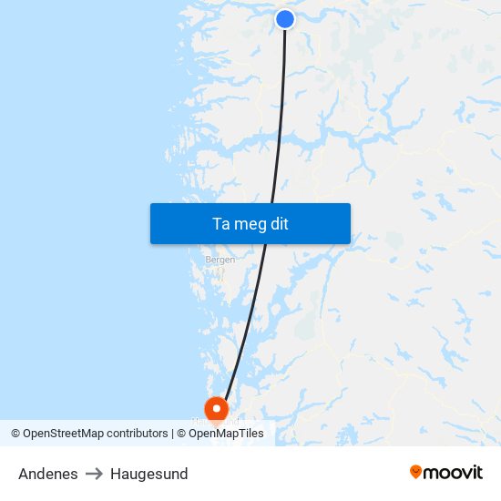 Andenes to Haugesund map
